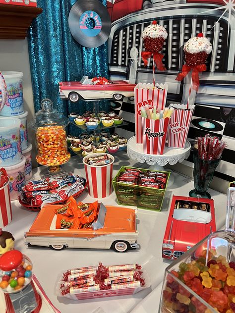 1950s Candy, 50th Birthday Party Themes, 50s Theme Parties, 50s Party, Nostalgic Candy, Retro Candy, 50th Party, Snack Table, Candy Table