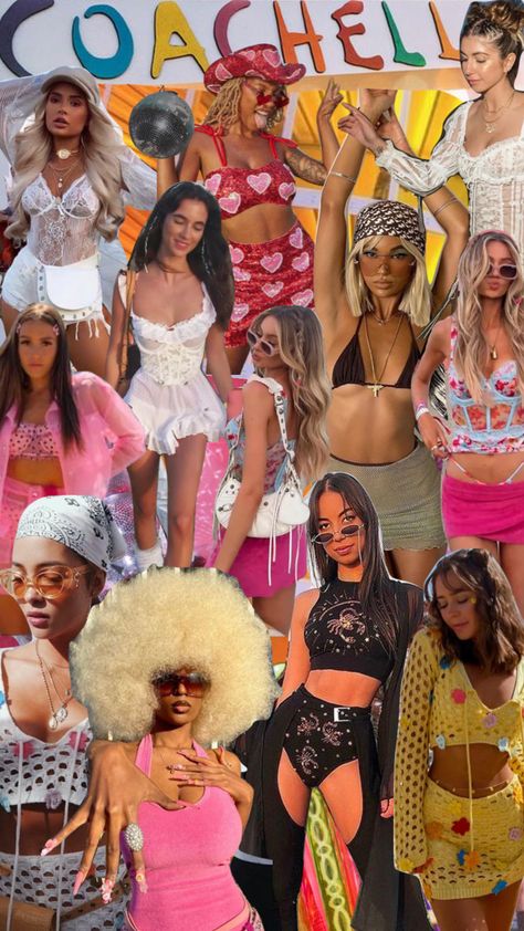 Cochella Party Theme Outfit, Themed Festival Outfits, Life Is Beautiful Festival Outfits, Cochella Theme Party Outfit, Revolve Festival Outfits, Colorful Coachella Outfits, Floral Festival Outfit, Coachella Mood Board, 2023 Coachella Fashion