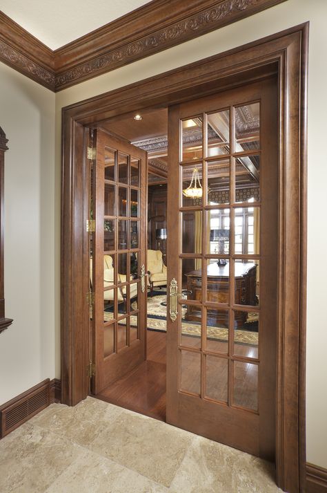 Double Doors With Windows, Interior Wood Double Doors, Wooden Balcony Door Design, Home Office Double Doors, Traditional Double Door Design, Solid Wood Double Doors, Double Door Entryway Solid Wood, Solid Wooden Interior Double Doors, Wooden Double Doors Direct Doors