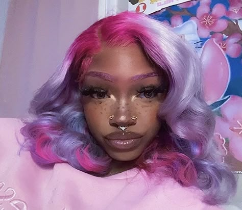 @sadewanjari Purple And Blonde Hair Black Women, Pink 4c Hair, Colorful Alt Outfits, Pastel Pink And Purple Hair, Vibrant Pink Hair, Pink Hair Styles, Purple And Pink Hair, Pink Purple Hair, Unicorn Store