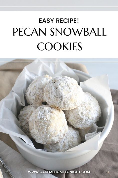 Pecan Snowball Cookies are light, crisp, and not too sweet. A buttery shortbread cookie with finely ground pecans rolled in powdered sugar. Mexican Wedding Cake Cookies Recipes, Cookies For A Crowd, Pecan Sandies Cookies, Mexican Wedding Cake Cookies, Sandies Cookies, Baker Bettie, Pecan Snowballs, Ball Cookies, Pecan Snowball Cookies