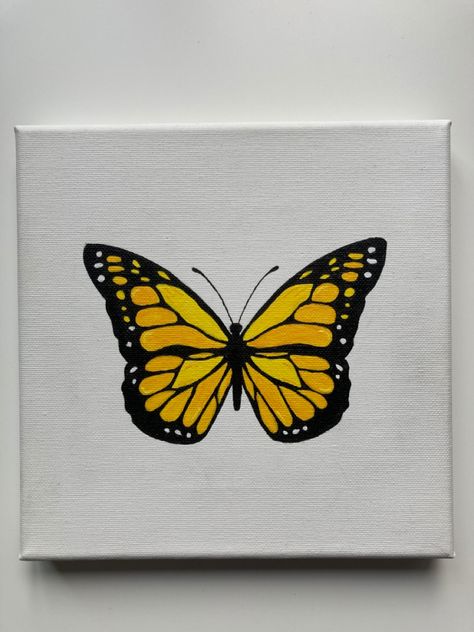 Yellow Butterfly Painting On Canvas, Yellow Butterfly Painting, Butterfly Painting Easy, Butterfly Colours, Dorm Paintings, Butterfly Acrylic Painting, Butterfly Art Drawing, Butterfly Sketch, Painting Yellow