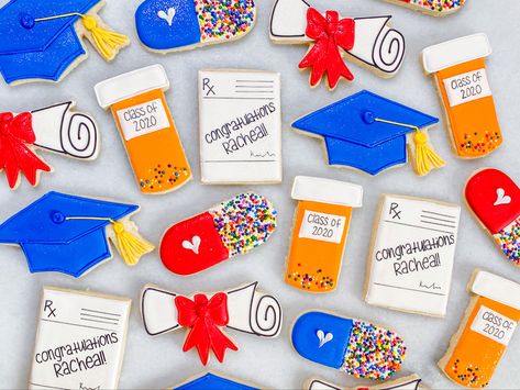 Pharmacy School Graduation Cookies, Pharmacy Themed Cookies, Med School Cookies, Pharmacy Cookies Decorated, Pharmacist Cookies, Nursing Graduation Cookies, Pharmacist Graduation Party, Pharmacy Cookies, Pharmacy Graduation Party