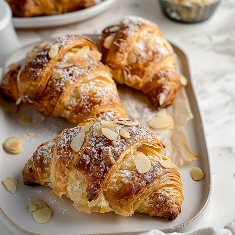 Almond Bliss Croissants - Recipes, Tasks & Tools Croissants Aesthetic, Almond Crossiant, Croissant Aesthetic, Almond Crossaint Cookie, Almond Croissant Tart, Almond Croissant Tartlets, Almond Croissant Photography, Almond Pastry, Almond Croissant