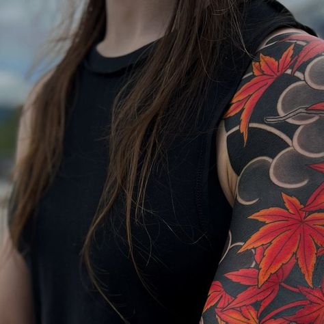 Acer Leaf Tattoo, Japanese Maple Tattoo, Michigan Tattoos, Japanese Maple Leaves, Vancouver Tattoo, Left Arm Tattoos, D Tattoo, Raven Tattoo, Japanese Tattoos