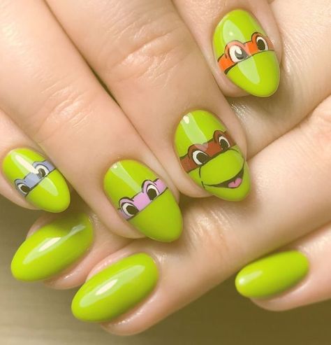 Teenage Mutant Ninja Turtles Nail Art, Tmnt Inspired Nails, Ninja Nails Designs, Teenage Mutant Ninja Turtles Nails, Ninja Turtles Nail Art, Tmnt Nail Designs, Nail Art Turtle, Tmnt Nail Art, Ninja Turtle Nails Designs