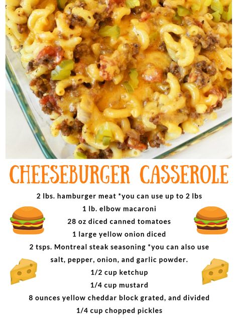 Cheeseburger casserole with melty cheese in a clear glass baking pan. Easy Dinner Oven Bakes, Cheeseburger In Paradise Casserole, Cheeseburger Ziti Casserole, Ground Beef Cheeseburger Casserole, Cheeseburger Tetrazzini, Cheeseburgers In The Oven, Crockpot Cheeseburger Casserole, Cheeseburger Pasta Casserole, Cheeseburger Bake