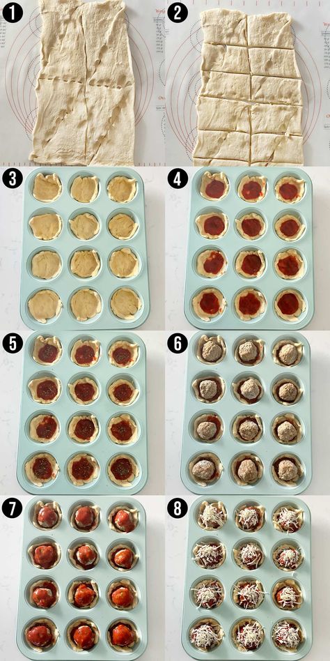 Meatballs In Crescent Rolls, Crescent Roll Meatball Appetizers, Meatball Cups Muffin Tins, Meatball Crescent Rolls, Croissant Appetizers, Meatball Cups, Meatball Cupcakes, Using Crescent Rolls, Pillsbury Crescent Recipes