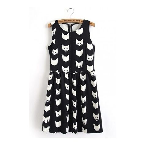 SHWM00121 (6.275 HUF) ❤ liked on Polyvore featuring persunmall, dresses and persun Black Cat Print, Black And White Cat, Cat Fashion, Printed Summer Dresses, Cat Dresses, Sleeveless Dress Summer, Cat Clothes, Cat Print, White Cat