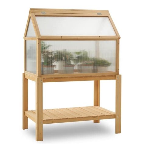 MCombo Cold Frame Greenhouse Raised with Shelf, Solid Wood 0266 - Natural - On Sale - Bed Bath & Beyond - 37478115 Wooden Greenhouse, Cold Frame Greenhouse, Greenhouse Frame, Plants For Raised Beds, Portable Greenhouse, Greenhouse Ideas, Polycarbonate Panels, Greenhouse Plants, Wooden Greenhouses