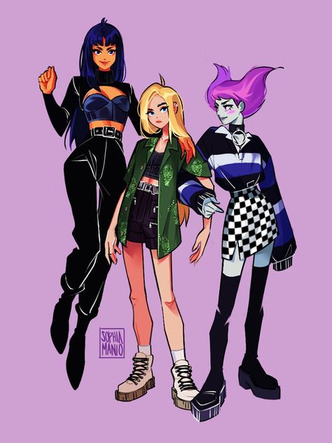 Sophia Manio 🌻 on Twitter: "My Teen Titan fashion girls!! 💃🏻#TeenTitans… " Jinx Teen Titans, Teen Titans Characters, Teen Titans Love, Original Teen Titans, Teen Titans Fanart, Teen Titan, Raven Teen Titans, Black Fire, Teen Titans Go