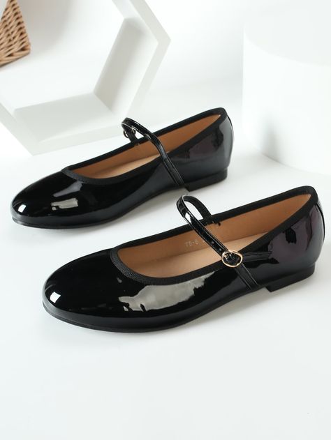 Black Elegant Collar   Plain Mary Jane Embellished   Women Shoes Formal Flat Shoes Women, Flat Mary Janes, Formal Flats, Mansion Party, Mary Jane Flat Shoes, Black Ballet Shoes, Black Preppy, Zapatos Mary Jane, Mary Jane Shoes Flat