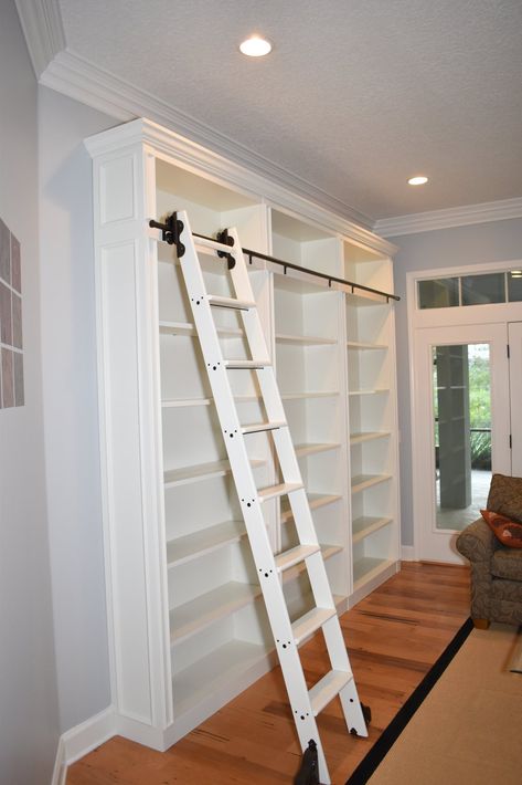 Library Ladder In Pantry, Sliding Ladder Bookshelf, Home Library Ideas, Functional Closet, Floor To Ceiling Bookshelves, Home Library Rooms, Library Bedroom, Large Bookcase, Bookcase Diy