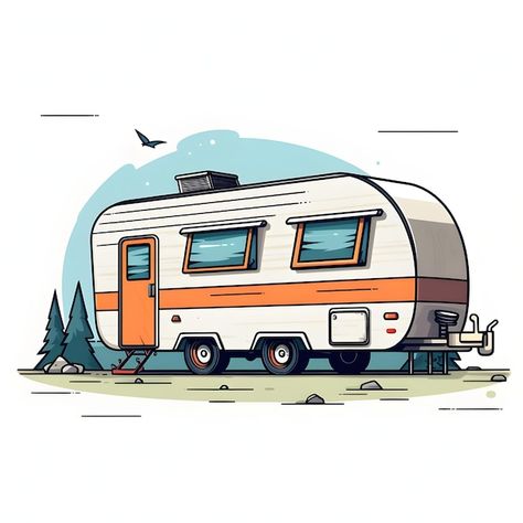 Caravan Concept Art, Rv Drawing, Caravan Illustration, Rv Clipart, Rv Illustration, Caravan Images, Caravan Watercolor, Rv Pictures, Camper Caravan