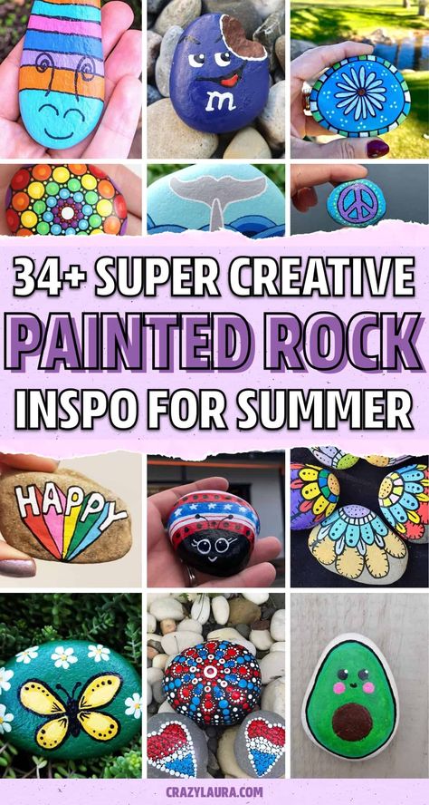 Want to make your own kindness rocks and need some inspiration!? Check out these super cute Summer painted rock ideas to get started! Summer Painted Rocks, Painted Rock Ideas, Rock Painting Supplies, Summertime Crafts, Rock Painting Tutorial, Diy Rock Art, Painted Rocks Kids, Painted Rocks Craft, Painted Rocks Diy