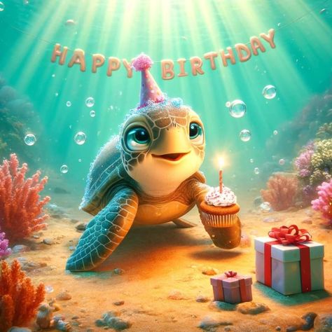 Happy Birthday Wishes With Animals, Cute Animal Birthday Wishes, Happy Birthday Turtle, Beach Birthday Wishes Ocean, Happy Birthday Owls Image, Weekly Greetings, Happy Birthday Wishes Messages, Cat Summer, Cute Animal Quotes