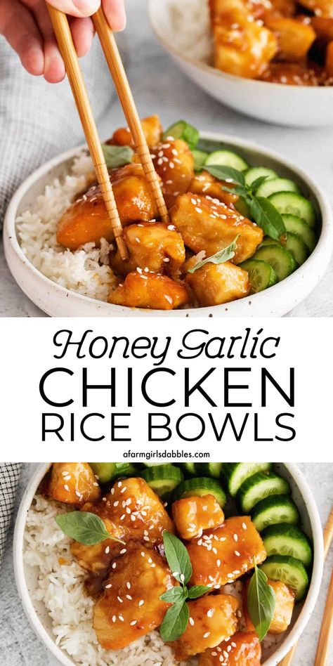 Dinner With Rice Ideas, Chicken And Rice Meals Easy, Rice Dinners Easy, Easy Fresh Dinner Recipes, Asian Chicken Bowl Recipe, Chicken Rice Meals, Chicken And Rice Healthy Recipes, Crispy Chicken Bowl, Easy Dinners With Chicken