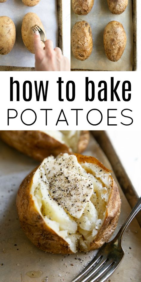 Perfect Baked Potato (How to Bake Potatoes) #potatoes #bakedpotatoes #siderecipe #howtobakepotatoes #bakedpotatorecipe How To Bake Potatoes, Butter Finger Dessert, Potato Calories, Pizza Pasta Casserole, Perfect Baked Potato, Potatoes In Microwave, Dinner Favorites, Baked Potato Recipes, Potato Recipe