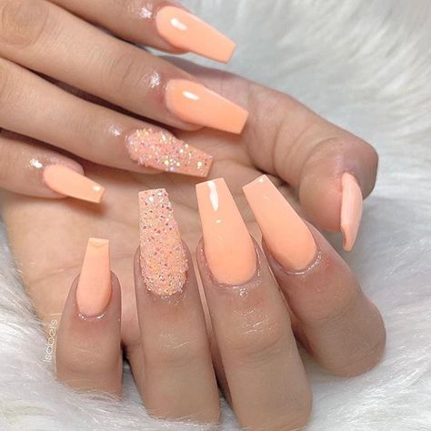 Peach Acrylic Nails, Orange Nail Art, Orange Nail Polish, Orange Nail, Glitter Nails Acrylic, Peach Nails, Cute Acrylic Nail Designs, Nail Design Ideas, Summer Acrylic Nails