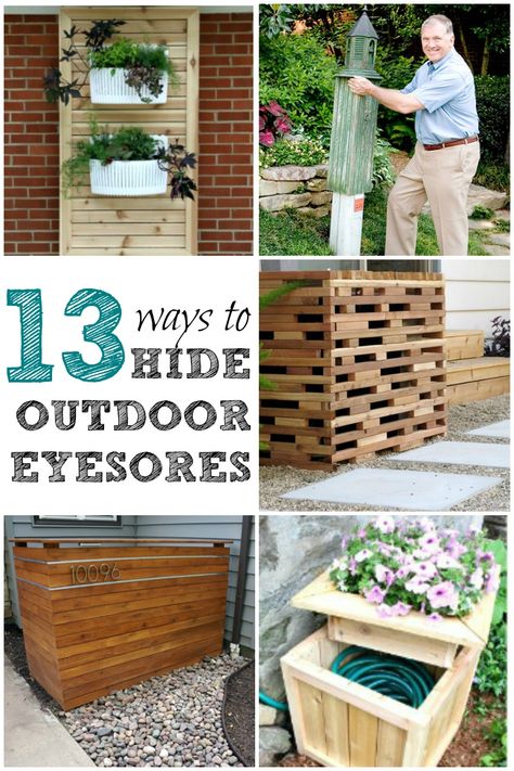 Add curb appeal with these easy ways to hide outdoor eyesores like utility meters, air conditioning units, and garden hoses featured on Remodelaholic.com. #curbappeal #eyesores #hideeyesores #landscaping #outdoorprojects Hide Outdoor Eyesores, Colonial Curb Appeal, Hide Ac Units, Outdoor Ac Unit, Air Conditioner Screen, Air Conditioner Hide, Diy Air Conditioner, Outdoor Air Conditioner, House Tweaking