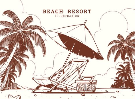 Resort Illustration, Ines Longevial, Holiday Resort, Graphic Wallpaper, Beach Resort, Beach Resorts, Phuket, Vintage Illustration, Beach Pictures