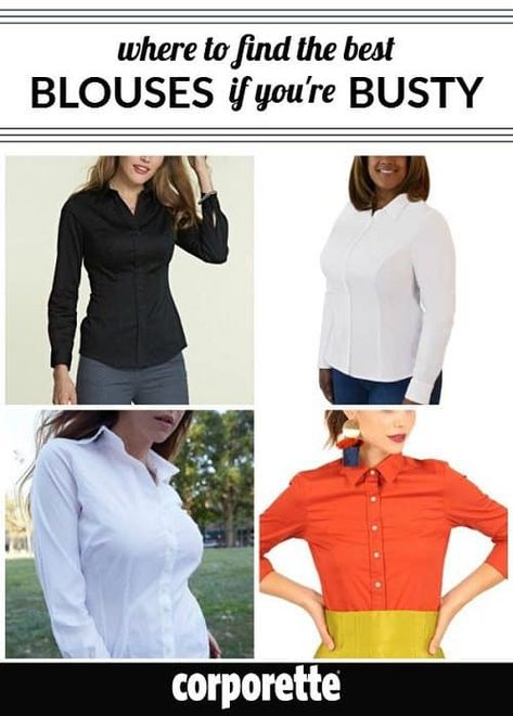 Gape begone! These days, there are TONS of companies making blouses for busty women. We rounded up the best dress shirts for women with large breasts, including Campbell & Kate, Rochelle Berens, eShakti, FrontRoom, Ureshii, Bravissimo, Saint Bustier, Exclusively Kristen, No Peep Shirts, and other bust-friendly lines. Corporate Attire Women, Business Dress Shirts, Corporate Attire, Corporate Wear, Best Dress, Big Bust, Stylish Work Outfits, Golf Outfits Women, Workwear Fashion