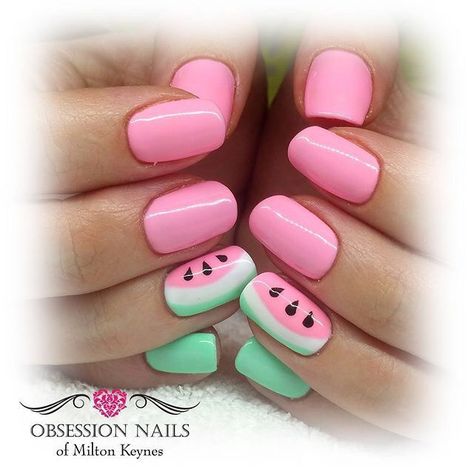 Long Nails Art, Art Nail Ideas, Watermelon Nail Designs, Watermelon Nail, Nail Art For Kids, Fruit Nail Art, Summer Gel Nails, Watermelon Nails, Summer Toe Nails