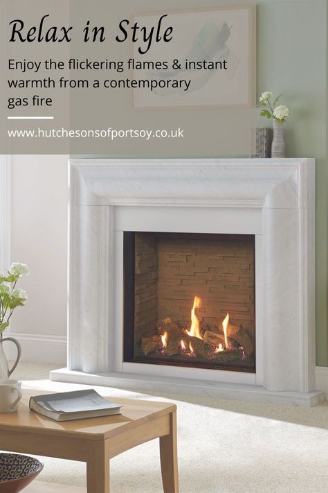 Did you know that gas fires these days can be switched on by a remote control or via an App? So when the evenings are still a little bit on the cold side, but turning on the Central Heating just hurts too much, then having a gorgeous gas fire could be the perfect investment for you and your home. #gasfires #flameeffectfires Flueless Gas Fire Living Rooms, Contemporary Gas Fires, Wood Burning Stoves, Fireplace Suites, Wall Fires, Cold Side, Log Fires, Gas Logs, Gas Fire