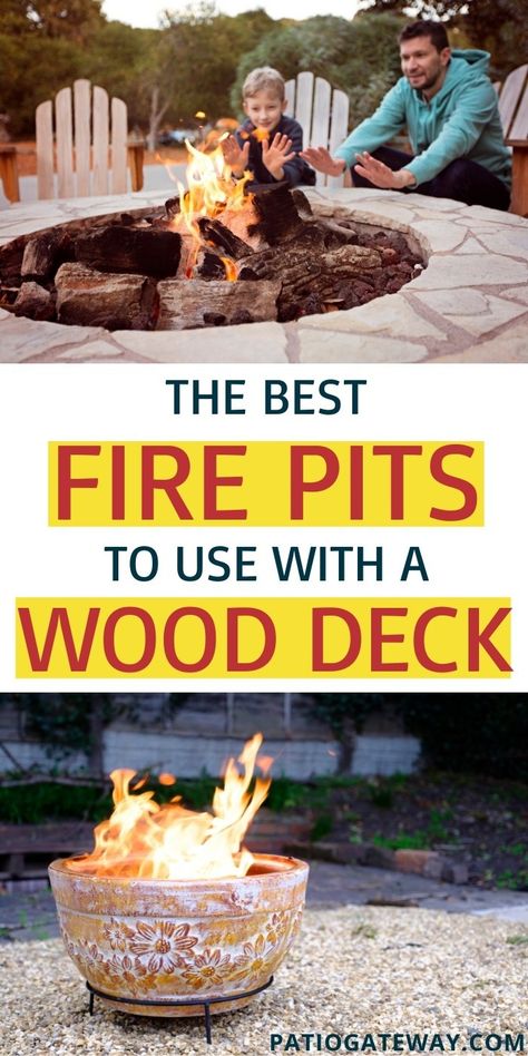 The Best Fire Pits for a Wood Deck | Fire Pits for Wooden Patio | Fire Pits for a Wooden Deck | Fire Pits that are Safe Around Wood Decks | Fire Pits with Covers | Fire Pits with Mesh Covers | #firepit #firepitcover #deck #patio #outdoors Diy Deck Fire Pit, Fire Pit For Deck, Wood Deck With Fire Pit, Fire Pit On Wood Deck, Deck Safe Fire Pit, Patio Fire Pits, Wood Deck Patio, Natural Fire Pit, Wooden Patio