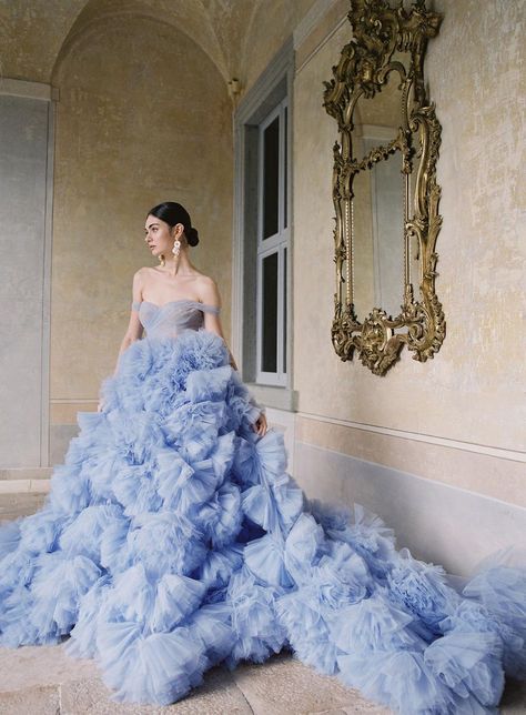 Something Blue // Wedding Dress - barefoot duchess - a personal style blog Blue Gown Aesthetic, Blue Gowns Elegant, Baby Blue Wedding Dress, Nicole And Felicia, Tulle Evening Gown, Debut Gowns, Blue Wedding Gowns, Blue Wedding Dress, Debut Photoshoot