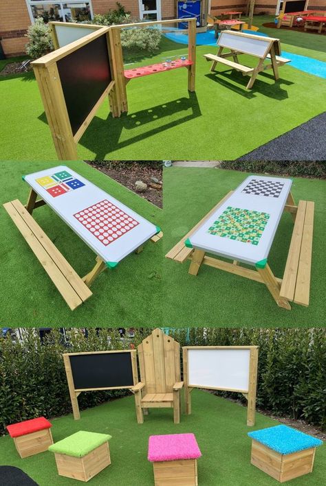 Bring an educational aspect to your playground furniture with our rang or wooden or recycled plastic furniture... Educational Playground, Student Lounge, Outdoor Landscape Lighting, Recycled Plastic Furniture, Mobil Home, School Garden, Plastic Furniture, Landscape Lighting, Nurseries