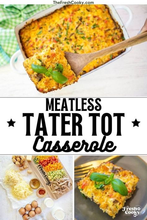 Tater Tot Breakfast Frittata, Tator Tot Veggie Breakfast Casserole, Tater Tot Breakfast Casserole Vegetarian, Breakfast Casserole Meatless, Meatless Breakfast Casserole, Breakfast Casserole Vegetarian, Breakfast Casserole With Tater Tots, Adventist Recipes, Breakfast Entrees