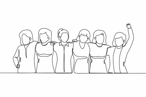 Continuous one line drawing group of women are hugging. Female together. Happy friendship day with diverse friends of people hugging together to celebrate special event. Single line draw design vector Drawing Group, People Hugging, Group Of Women, Single Line Drawing, One Line Drawing, Happy Friendship, Continuous Line Drawing, Happy Friendship Day, Friendship Day