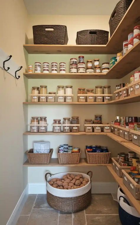 25 Stylish Walk-In Pantry Ideas for Maximum Storage Space Diy Small Walk In Pantry Ideas, Vertical Pantry Storage, Small Pantry Design Ideas Walk In, Small Walk In Pantry Layout, Walk In Pantry Ideas Layout, Small Walk In Pantry, Rolling Pantry, Walk In Pantry Ideas, Pantry Layout