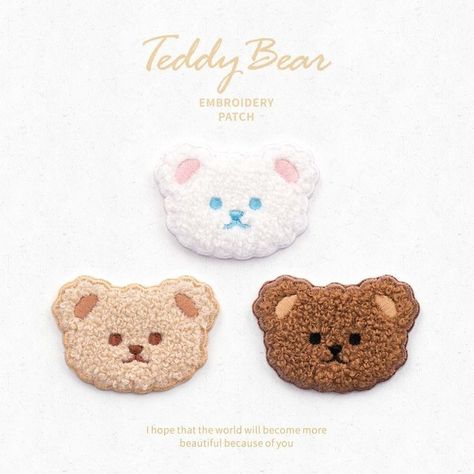 White Teddy Bear, Dog Patch, Iron On Embroidery, Baby Stickers, Brown Teddy Bear, Punch Needle Patterns, Diy Scarf, 자수 디자인, Clothing Patches