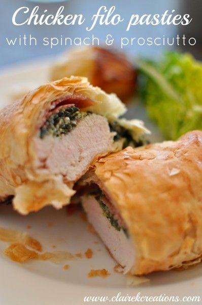 Chicken filo pasties with spinach and prosciutto Chicken Filo Parcels, Filo Parcels, Filo Pastry Recipes, Chicken And Pastry, Phyllo Dough Recipes, Phyllo Recipes, Pasties Recipes, Cheese Spinach, Turkey Breast Recipe