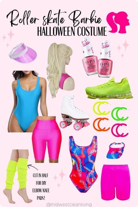 Easy 80s Outfit Last Minute, 80s Barbie Costume, Diy Barbie Costume, Different Barbies Costumes, Barbie Wig, 80s Gym, Costume Last Minute, 80s Barbie, Barbie Halloween Costume