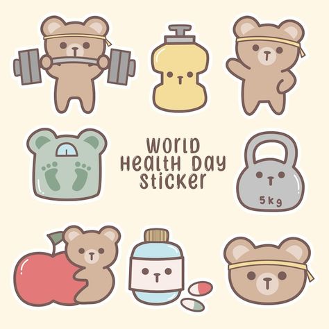 Pusheen Icon, Healthy Stickers, Students Stickers, Health Doodles, Math Stickers, Health Stickers, Running Bear, Sticker Business, Sticker Inspiration