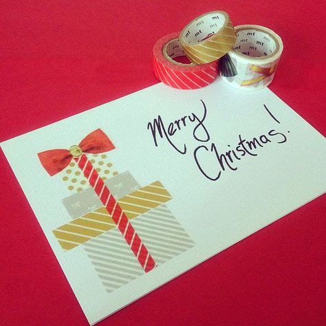 Weihnachts-Karte Wash Tape, Washi Tape Projects, Washi Tape Cards, Washi Tape Crafts, Homemade Christmas Cards, Christmas Card Crafts, Diy Christmas Cards, Tape Crafts, Holiday Diy