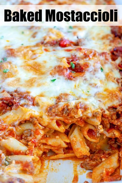 Baked Pasta Ricotta Cheese, Baked Italian Dishes Pasta, Italian Pasta Meals, Mostaccioli Recipe With Ricotta, Make Ahead Mostaccioli Recipe, Pasta Casarole Recipes, Cheesy Mostaccioli Recipe, Best Baked Mostaccioli Recipe, Baked Pasta Cottage Cheese