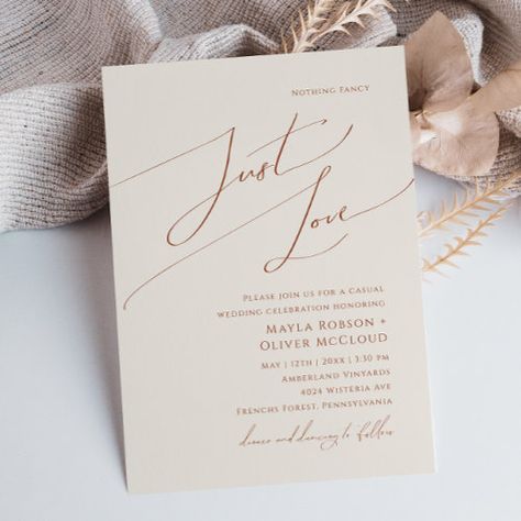 Whimsical Desert Beige Just Love Wedding Invitation #zazzle #weddinginvitations #birthdayinvitations #babyshowerinvitations #zazzleinvitations #monogram #businesscards #graduation #homedecor Earthy Elopement, Casual Backyard Wedding, Earth Tone Wedding, Boho Wedding Invitation Template, Popular Wedding Invitations, Retro Wedding Invitations, Elopement Reception, Rustic Minimalist, Reception Invitation