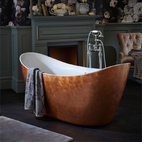 Heritage Hylton Freestanding Acrylic Bath (1730 x 730mm) - Copper Effect - BHYFS00COP Bedroom Bathroom Ideas, Main Bathroom Ideas, Heritage Bathroom, Copper Interior, Double Ended Bath, Slipper Bath, Copper Bath, Copper Bathroom, Loft Bathroom