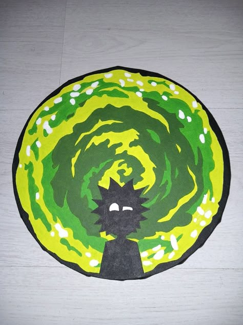 Portal Painting Ideas, Round Painting Ideas Easy, Circle Canvas Painting Ideas Easy, Rick And Morty Draw Trippy, Painting Ideas Circle Canvas, Circle Canvas Ideas, Circular Painting Ideas, Painting Ideas On Circle Canvas, Round Painting Ideas