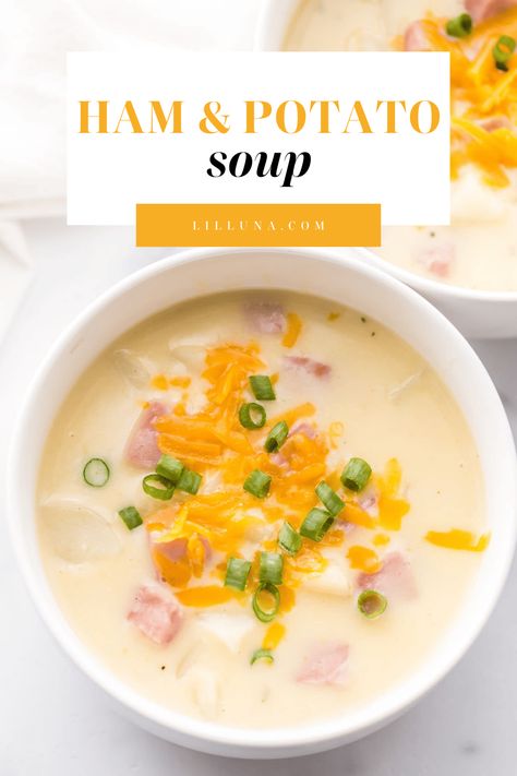 This cheesy ham and potato soup is simple and delicious. The best part is it's quick and easy, on the table in only 30 minutes!! #cheesyhamandpotatosoup #hamandpotatosoup #cheesysoup #hamandpotato #cheesy Soup Recipes Mexican, Cheesy Ham And Potato Soup, Healthy Delicious Soups, Chili Vegetarian, Ham Chowder, Slow Cooker Soup Recipes, Quick Soup Recipes, Best Potato Soup, Cheesy Potato Soup