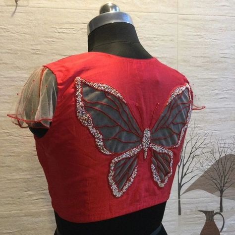 Bitter People, Model Blouse, Maggam Work Blouse, Hand Painted Dress, Saree Blouse Neck Designs, Kids Blouse Designs, Lehenga Designs Simple, Latest Model Blouse Designs, Butterfly Blouse