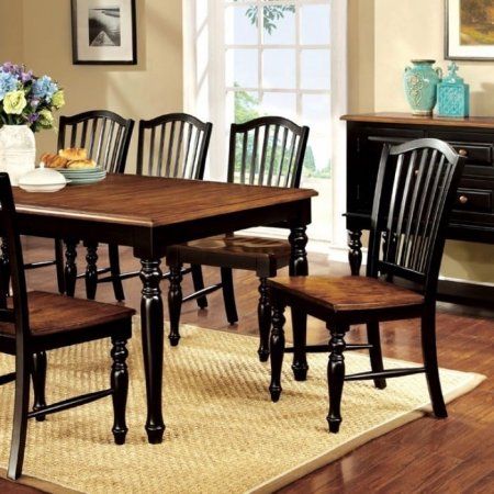 Dining Table With Leaf, Set Meja Makan, Dining Table Black, Dining Room Set, Oak Dining Table, Solid Wood Dining Table, Furniture Of America, Farmhouse Dining, Table And Chair Sets