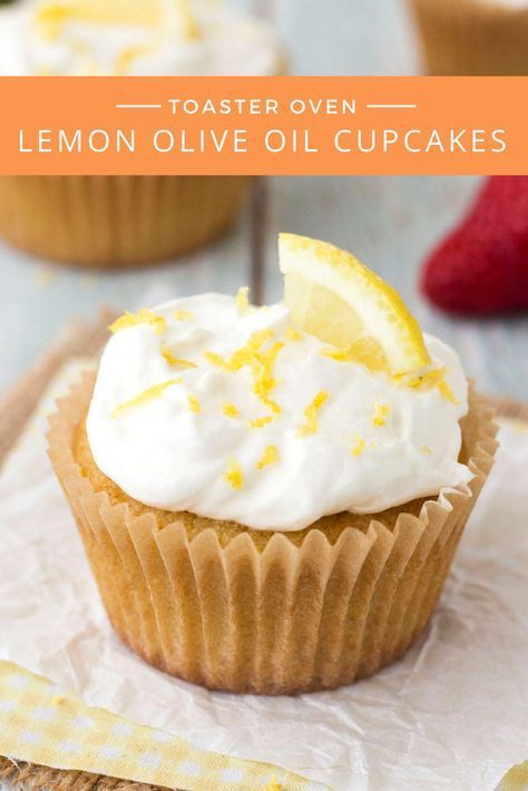 Lemon olive oil cupcakes are light, tender and simple to throw together.  The small batch recipe bakes up in just 15 minutes!   via @toasterovenlove Olive Oil Cupcakes, Lemon Olive Oil Cake, Whipped Cream Cheese Frosting, Lemon Olive Oil, Olive Oil Cake, Lemon Cupcakes, Whipped Cream Cheese, Baking Cupcakes, Yummy Cupcakes