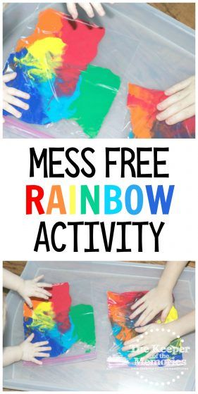 If you're putting together a Rainbow or Weather theme, here's a really versatile idea to get you started. This Mess Free Rainbow Activity for Babies, Toddlers, & Preschoolers is quick and easy and it appeals to a wide variety of ages. You're definitely not going to want to miss it! #rainbow #sensory #messfree #babies #toddlers #preschoolers Weather Activities For One Year Olds, Science And Sensory For Toddlers, March Activities For Infants, Weather Curriculum For Toddlers, Rainbow Crafts For Infants, Weather Activities Preschool Printables Free, Weather Art For Toddlers, Ece Activities, Rainbow Activity