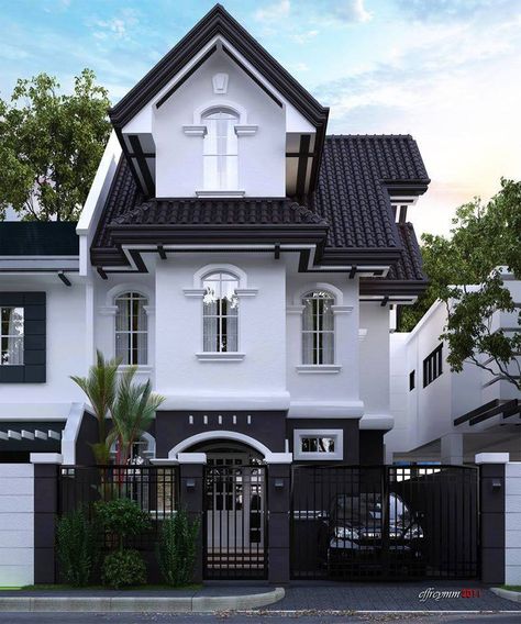 That is a real house, but wouldn't that look great as a sims3 house... Black Home Exterior, Design Sites, White Exterior Houses, Double Storey House, House Design Exterior, Front Elevation Designs, Architecture Model Making, Black House Exterior, Style At Home