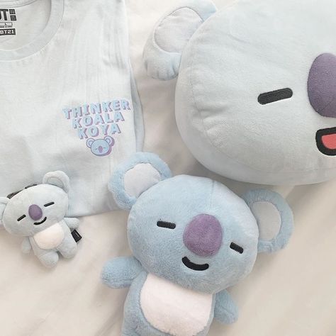 #koya #bt21 Bt21 Plushies, Bt21 Aesthetic, Koya Bt21, Rilakkuma Plush, Bt21 Merch, Merch Collection, Light Blue Aesthetic, Bts Merch, Bts Bt21